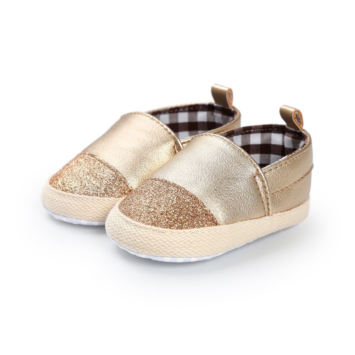 Zweifarbige glänzende Slipper für Babymädchen zum Reinschlüpfen