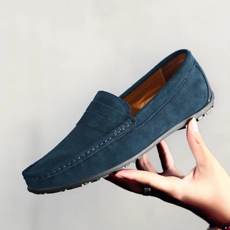 Blaue Herren Loafer aus Veloursleder mit Profilsohle in Petrolblau, Ansicht 10