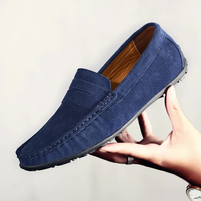 Blaue Herren Loafer aus Veloursleder mit Profilsohle in Marineblau, Ansicht 6