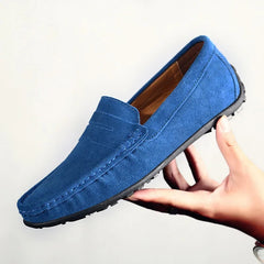 Blaue Herren Loafer aus Veloursleder mit Profilsohle, Königsblau