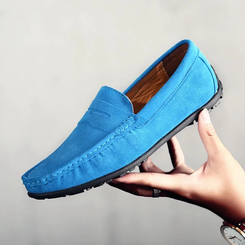 Blaue Herren Loafer aus Veloursleder mit Profilsohle in Azurblau, Ansicht 8