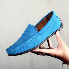 Blaue Herren Loafer aus Veloursleder mit Profilsohle, Azurblau