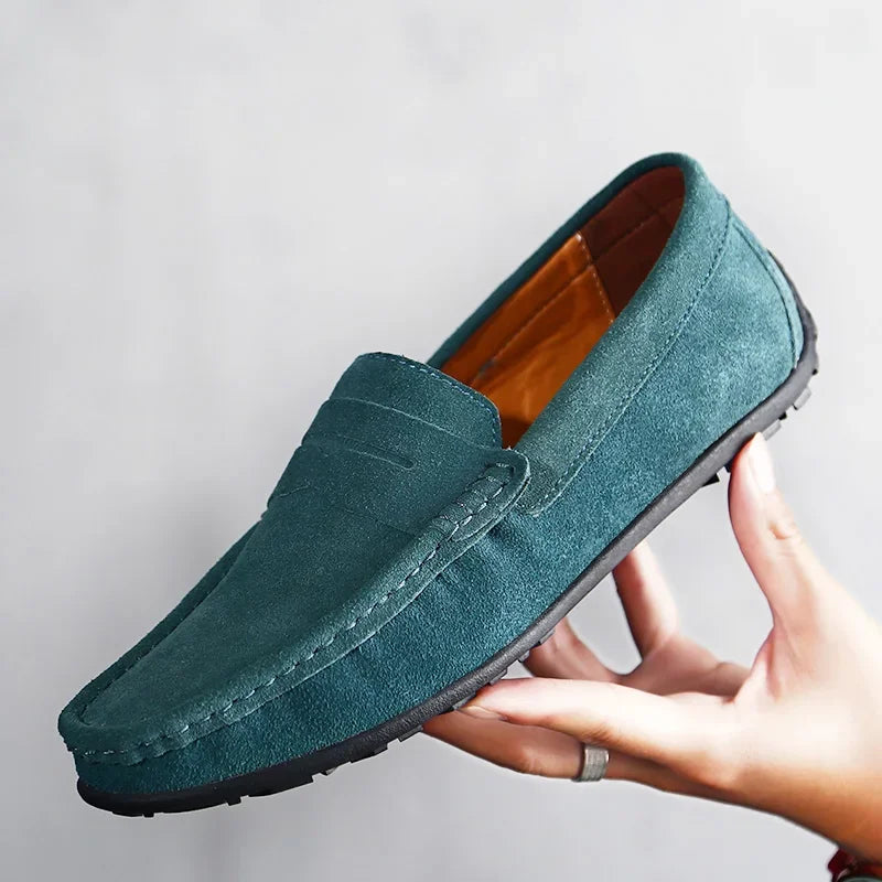 Blaue Herren Loafer aus Veloursleder mit Profilsohle in Grün, Ansicht 9