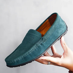Blaue Herren Loafer aus Veloursleder mit Profilsohle, Grün
