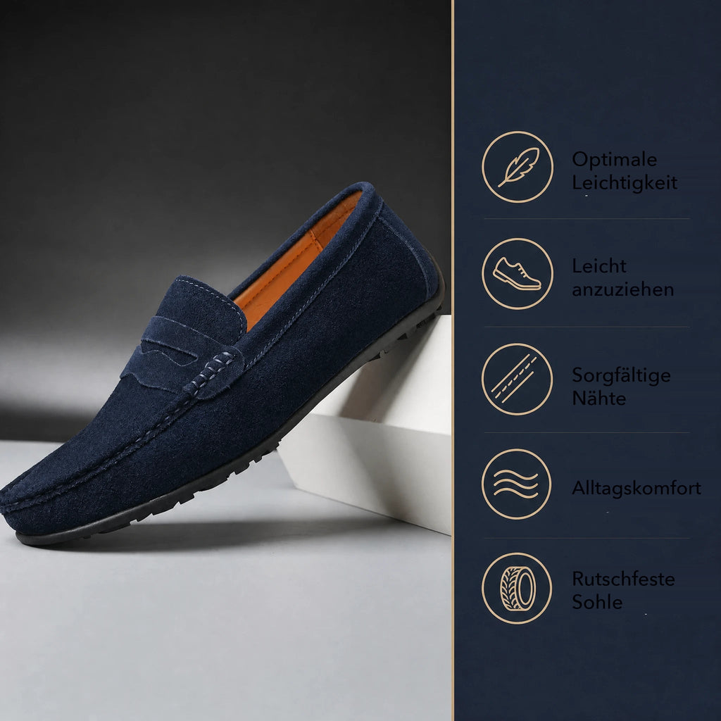 Blaue Herren Loafer aus Veloursleder mit Profilsohle in Petrolblau, Ansicht 5