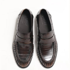Herren Lederloafer in Aalhaut-Optik, Schwarz und Braun, Dunkelbraun
