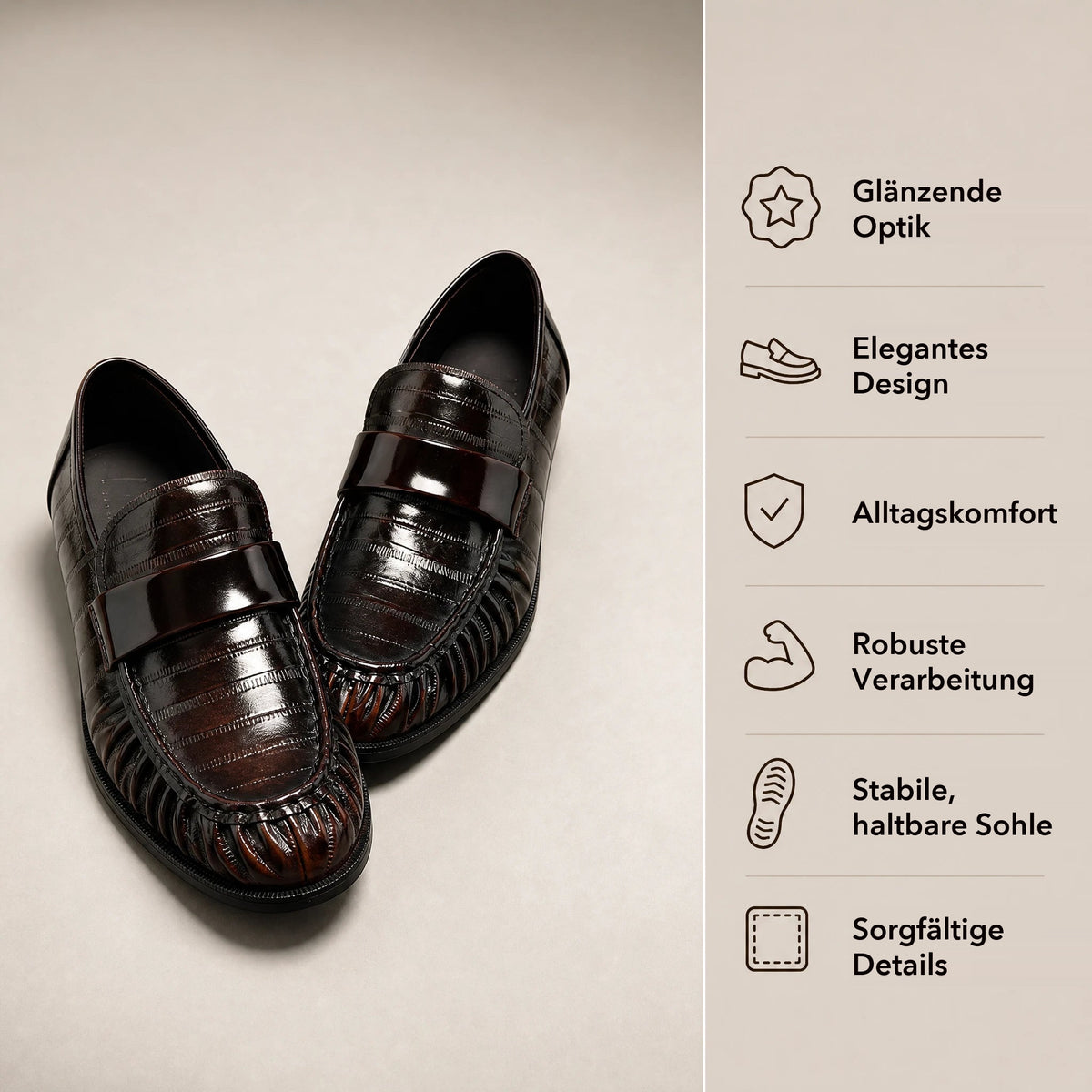 Herren Lederloafer in Aalhaut-Optik in Dunkelbraun, Ansicht 4