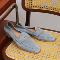 Herren Loafer aus Wildleder mit Penny-Ziernaht, Hellblau