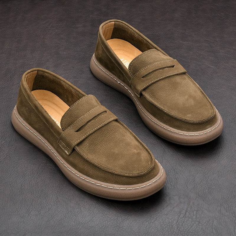 Herren-Mokassin aus Leder mit Riemen und dicker Sohle in Khaki, Detailansicht