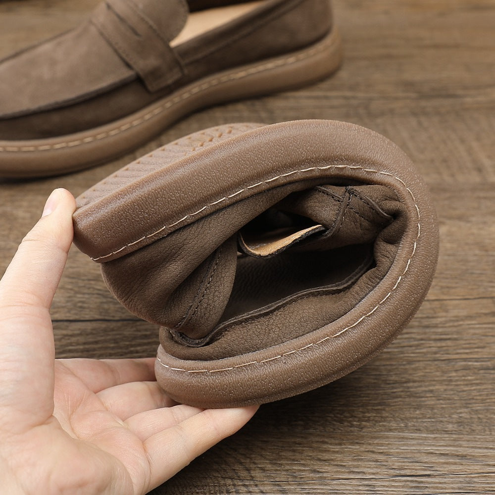 Herren-Mokassin aus Leder mit Riemen und dicker Sohle in Taupe, Detailansicht