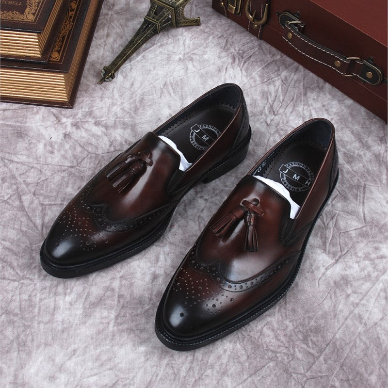 Braune Echtleder-Loafer mit Quaste für Herren