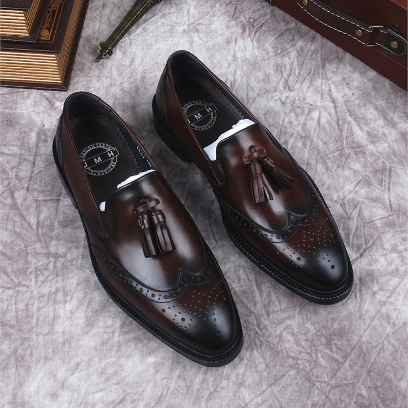 Braune Echtleder-Loafer mit Quaste für Herren
