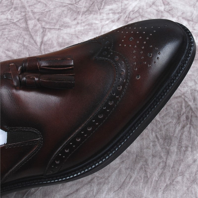 Braune Echtleder-Loafer mit Quaste für Herren