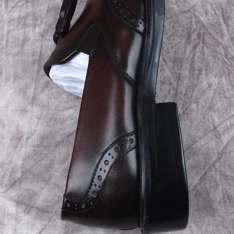 Braune Echtleder-Loafer mit Quaste für Herren