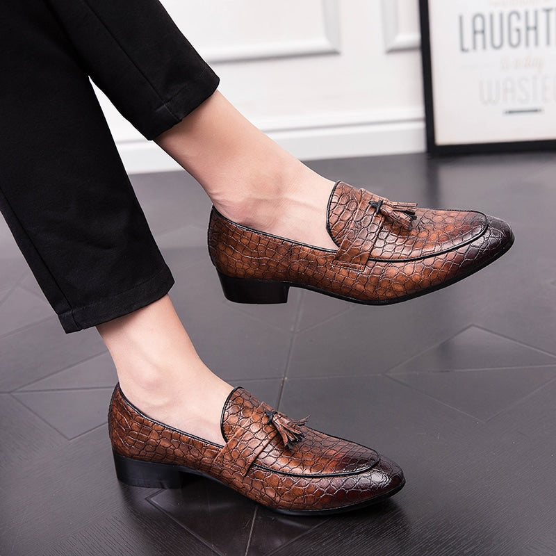 Herren Loafer mit Quasten aus echtem Leder in Kroko-Optik