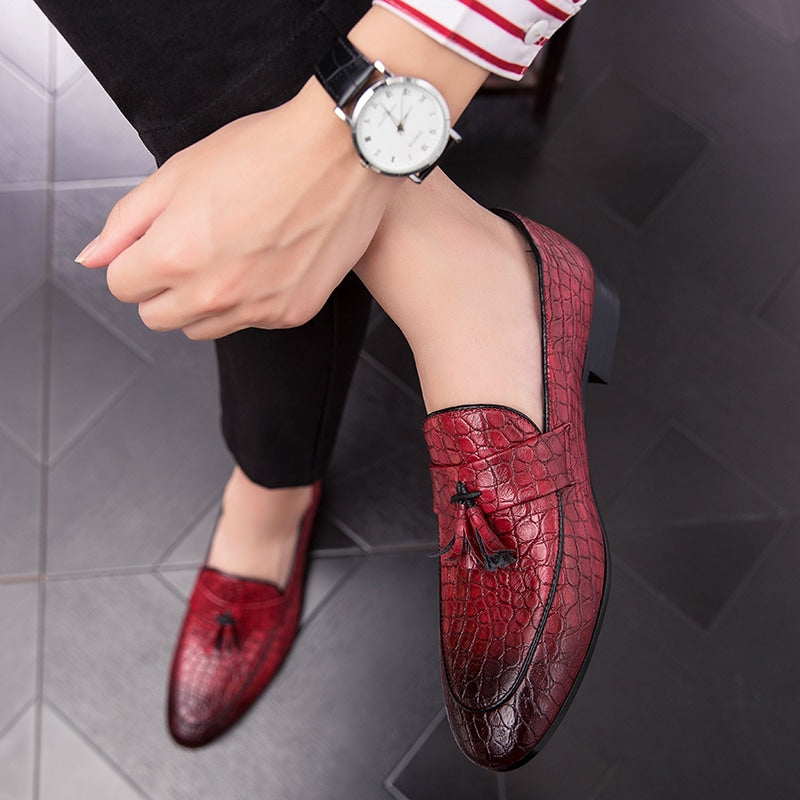 Herren Loafer mit Quasten aus echtem Leder in Kroko-Optik
