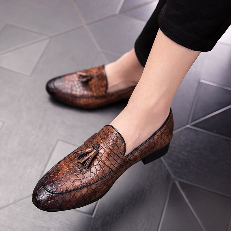 Herren Loafer mit Quasten aus echtem Leder in Kroko-Optik