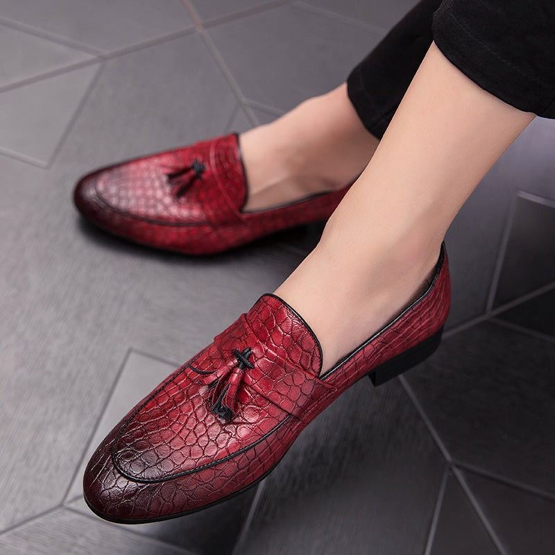 Herren Loafer mit Quasten aus echtem Leder in Kroko-Optik