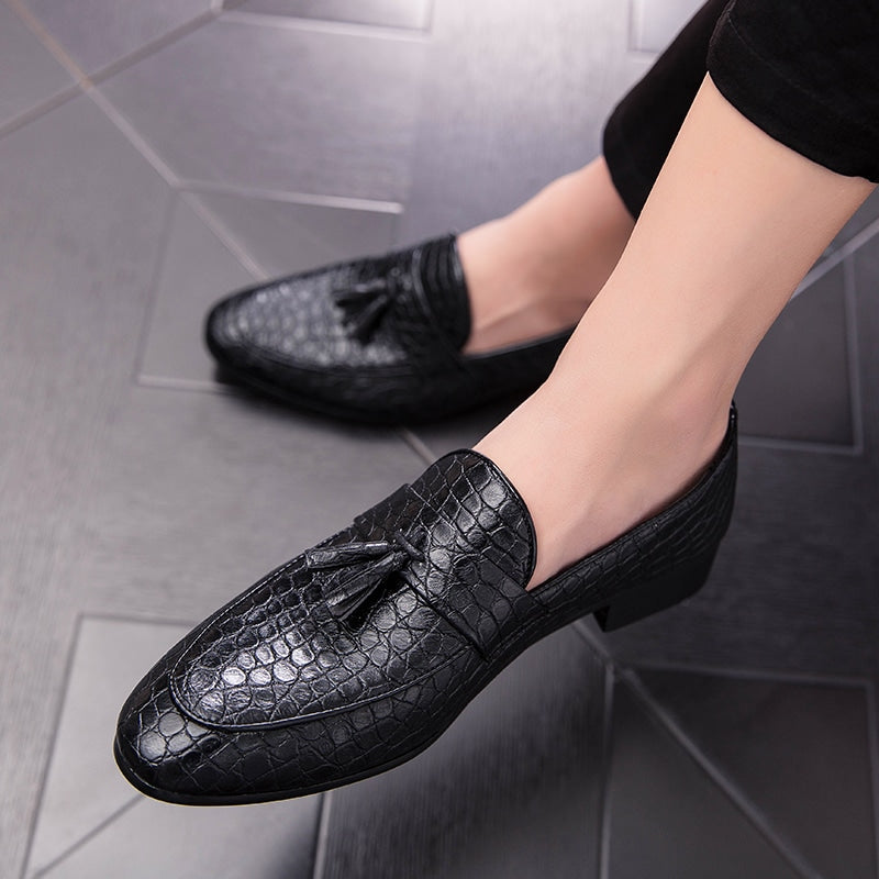 Herren Loafer mit Quasten aus echtem Leder in Kroko-Optik