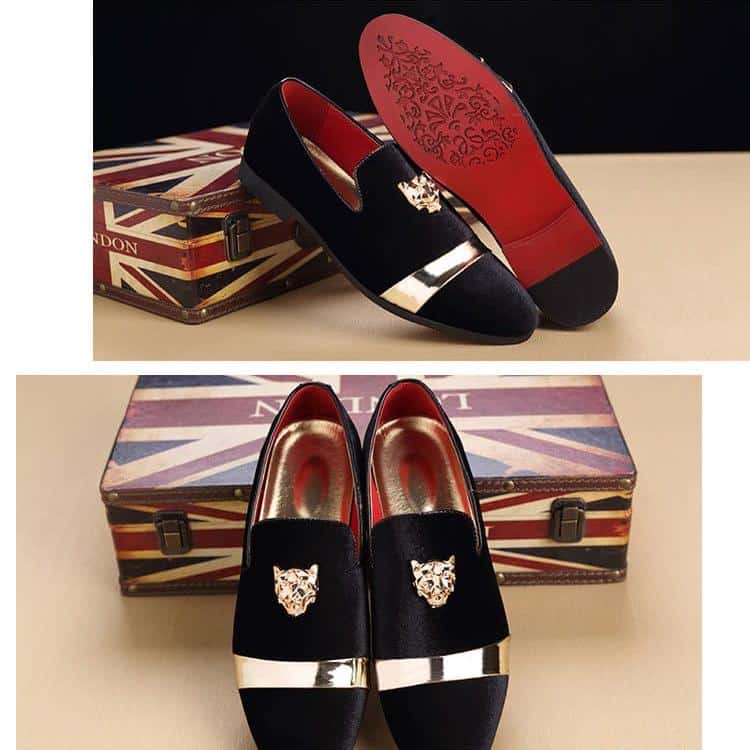Hochzeits-Loafer aus Samt mit Tiger-Emblem