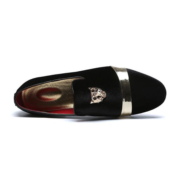 Hochzeits-Loafer aus Samt mit Tiger-Emblem