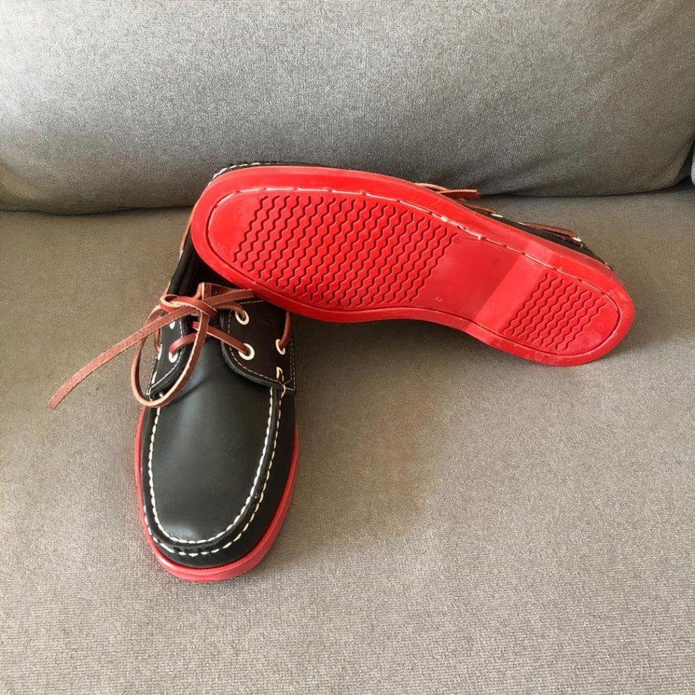 Bootsmokassins in Lederoptik mit farbiger Sohle für Herren