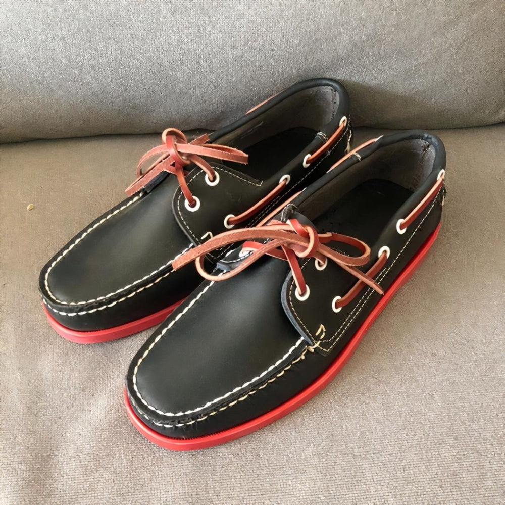 Bootsmokassins in Lederoptik mit farbiger Sohle für Herren