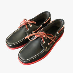 Bootsmokassins in Lederoptik mit farbiger Sohle für Herren, Rot