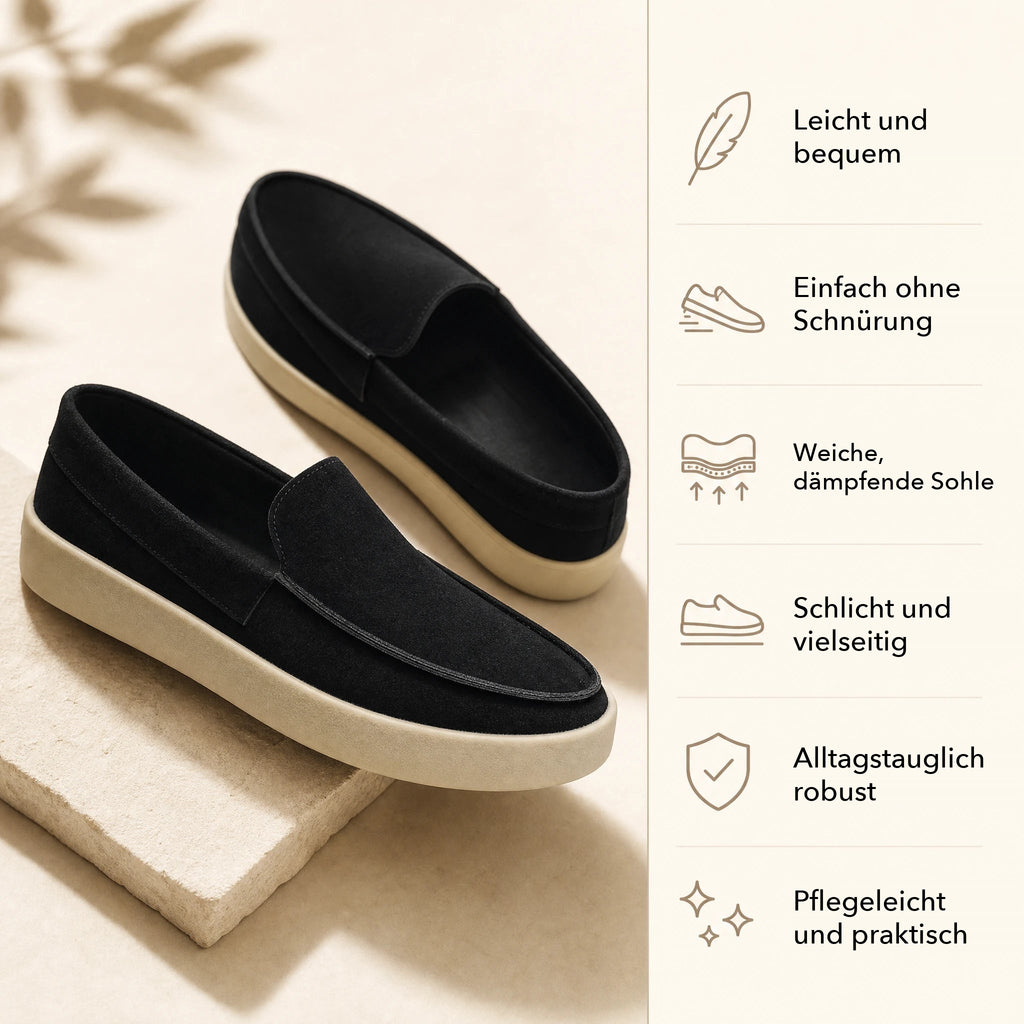 Loafer mit dicker Sohle aus Veloursleder in Schwarz, Detailansicht 4
