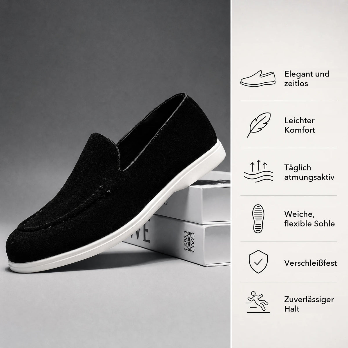 Slip-on-Loafer mit weißer Sohle in Schwarz, Ansicht 4 Bild