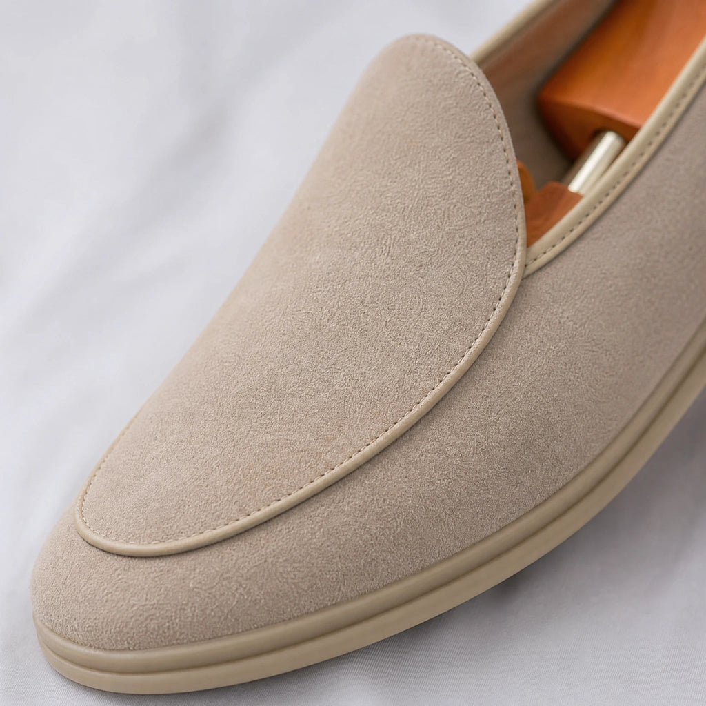 Herren-Loafer aus synthetischem Veloursleder, Creme, Ansicht 2