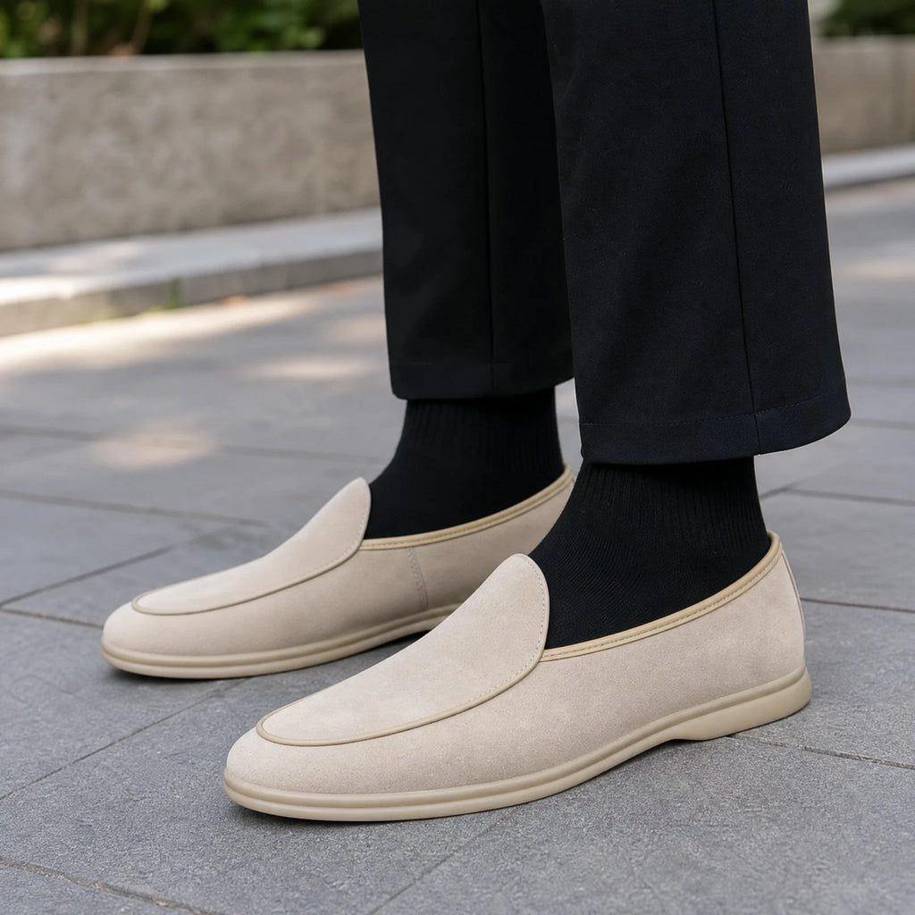 Herren-Loafer aus synthetischem Veloursleder, Creme, Ansicht 3