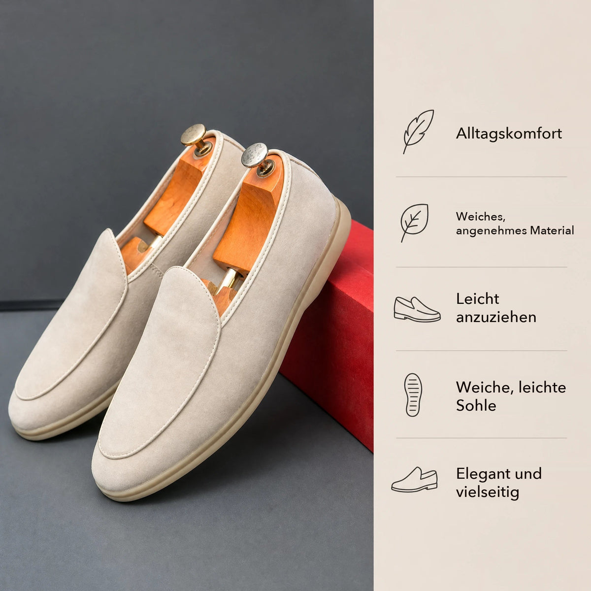 Herren-Loafer aus synthetischem Veloursleder, Creme, Ansicht 4 Bild