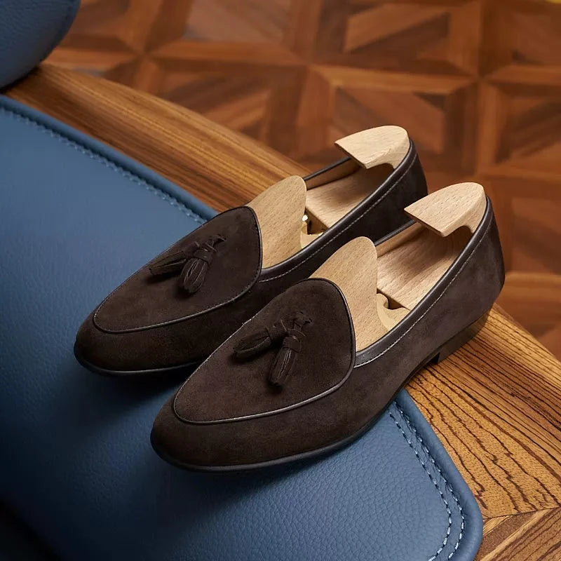 Herren Quastenloafer aus Veloursleder mit schmaler Spitze in Cognac, Ansicht 12