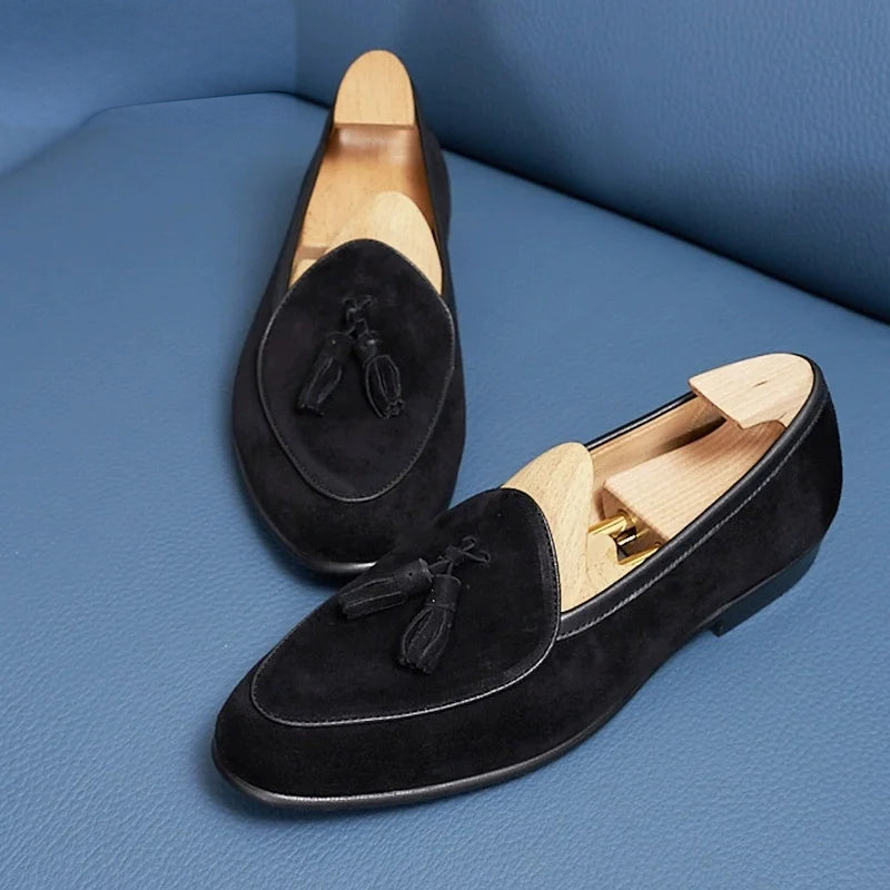 Herren Quastenloafer aus Veloursleder mit schmaler Spitze in Cognac, Ansicht 7