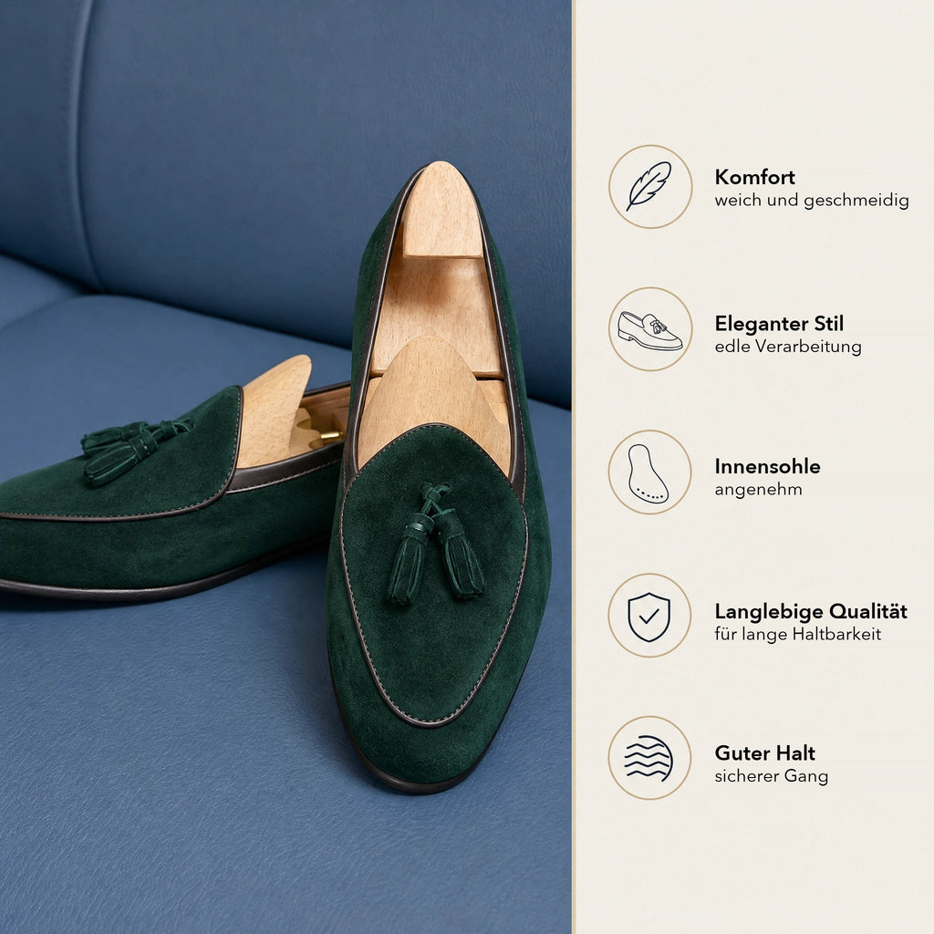 Herren Quastenloafer aus Veloursleder mit schmaler Spitze in Schwarz, Ansicht 5