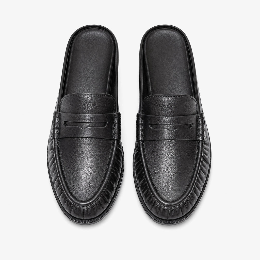Loafer Mule Damen Leder flacher Absatz in Schwarz glatt, Gesamtansicht