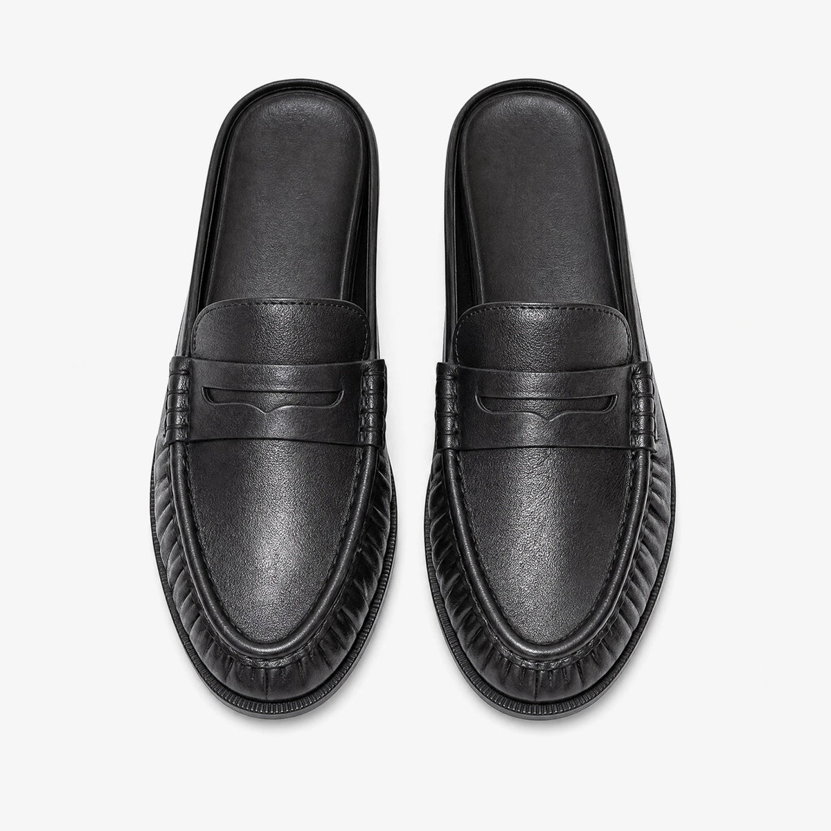 Loafer Mule Damen Leder flacher Absatz in Schwarz glatt, Gesamtansicht