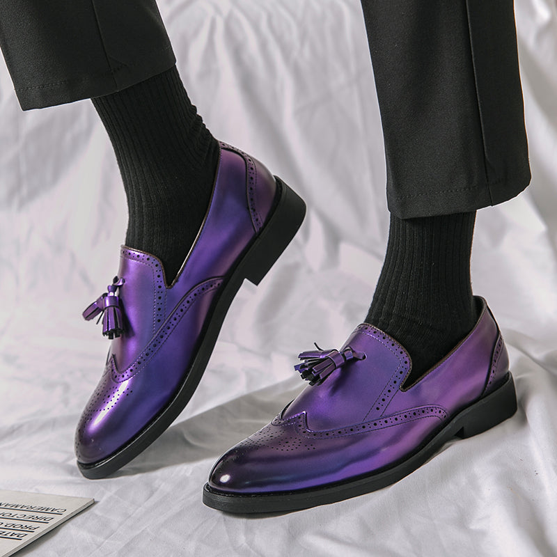 Metallic-violette Quasten-Loafer für Herren