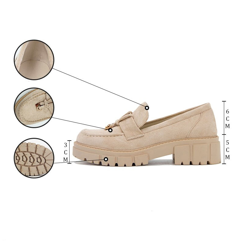 Beige Quasten-Loafer mit dicker Sohle für Damen
