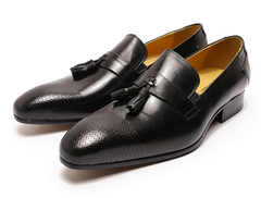 Quasten-Loafer aus Leder mit elegantem Design für Herren, Schwarz