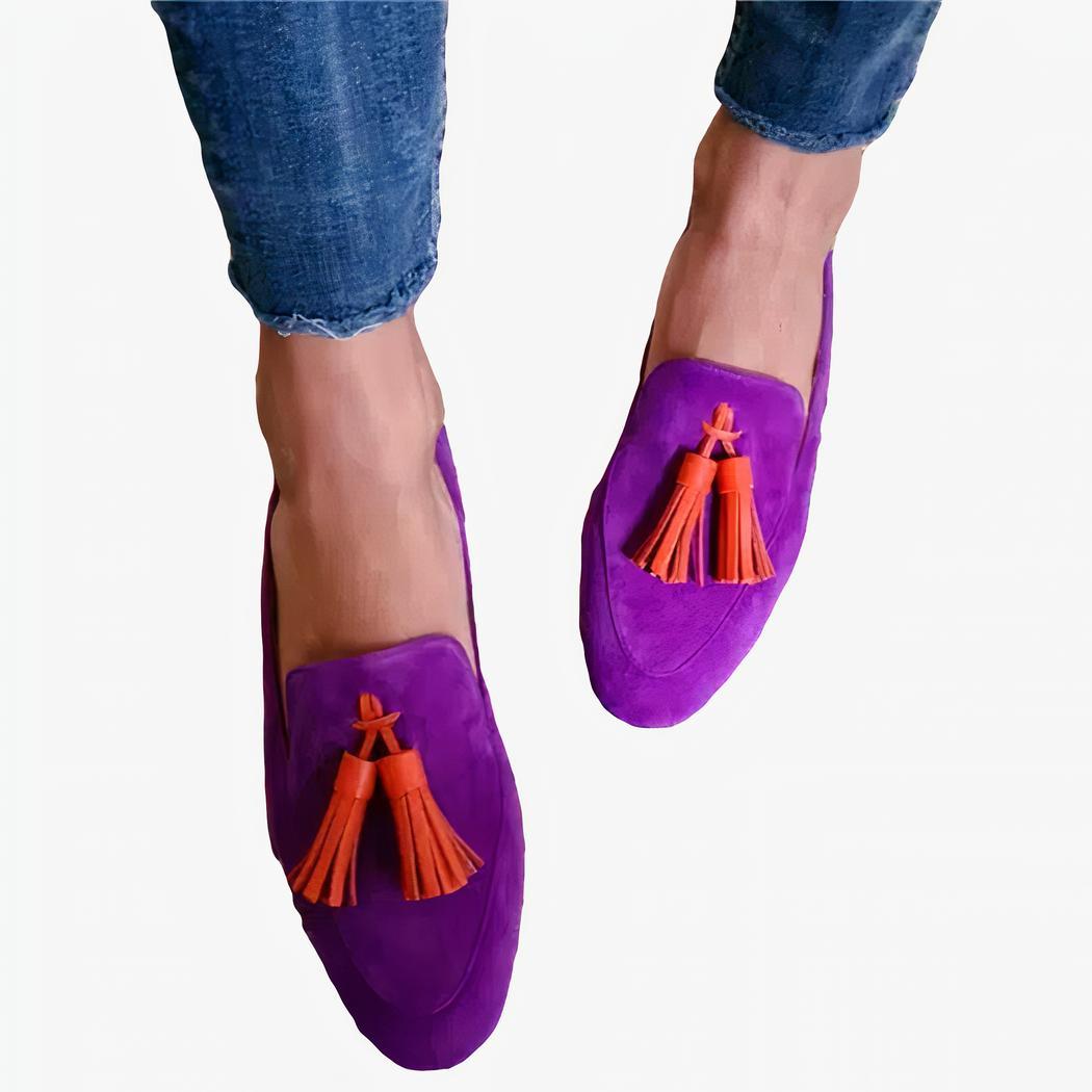 Bunte Damen-Loafer mit Quasten und flachen Absätzen