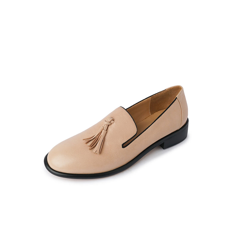 Damen-Loafer mit Quasten aus echtem Leder und runder Zehenpartie