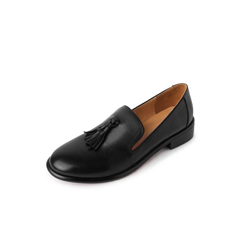 Damen-Loafer mit Quasten aus echtem Leder und runder Zehenpartie