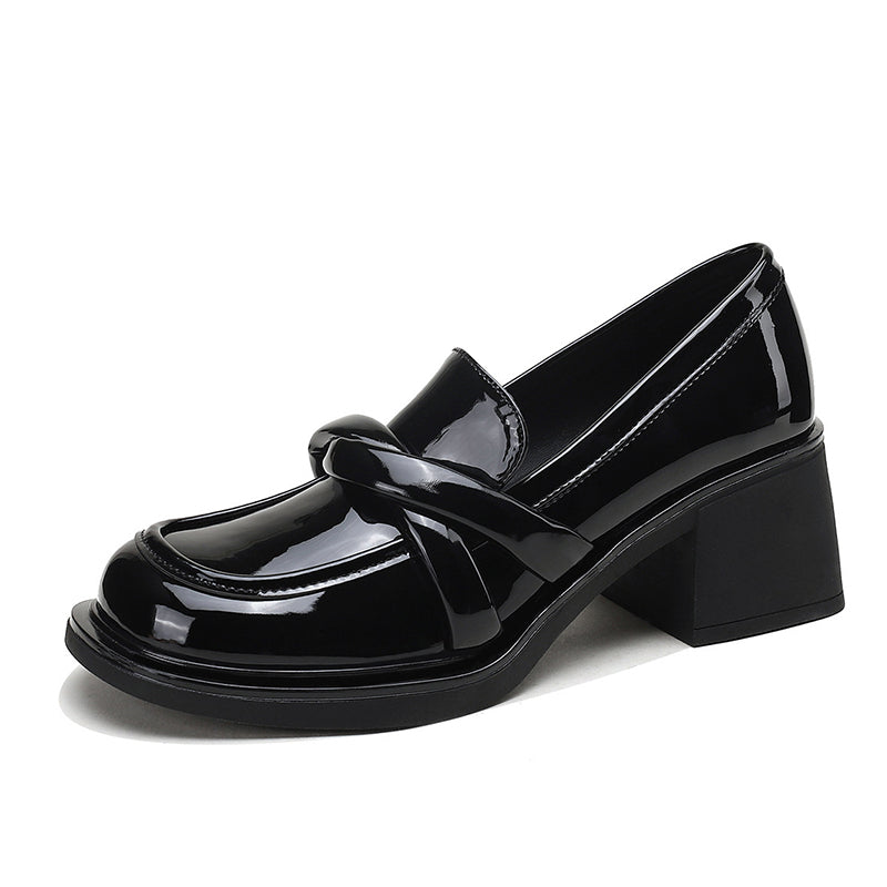 Schwarze Damen-Loafer mit Blockabsatz