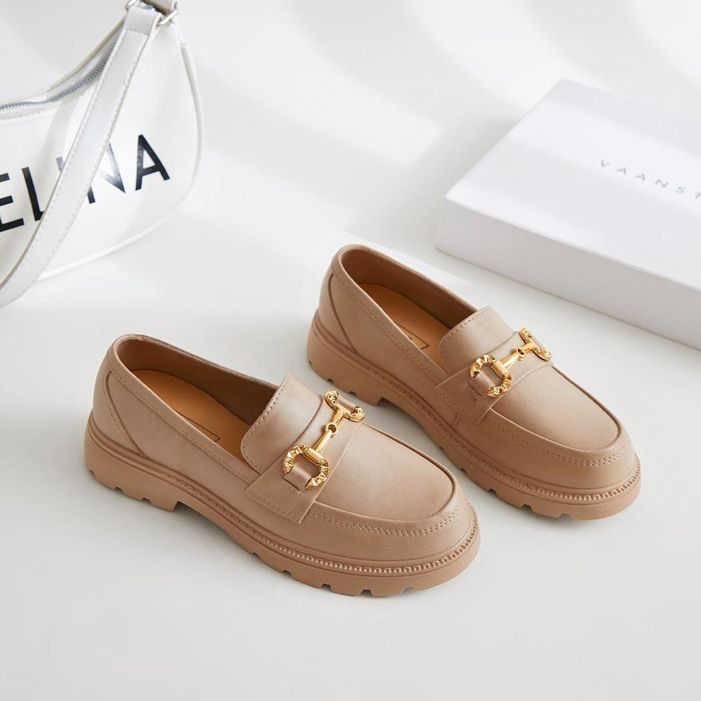 Damen Mokassins mit Plateau und Metallkette