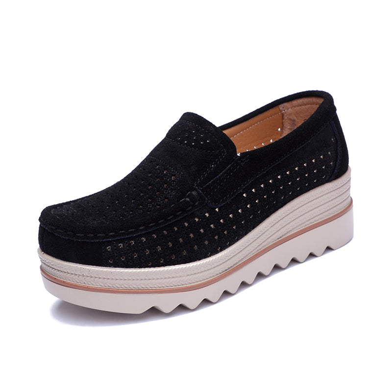Keilabsatz-Loafer mit ausgestanztem Sternmuster für Damen