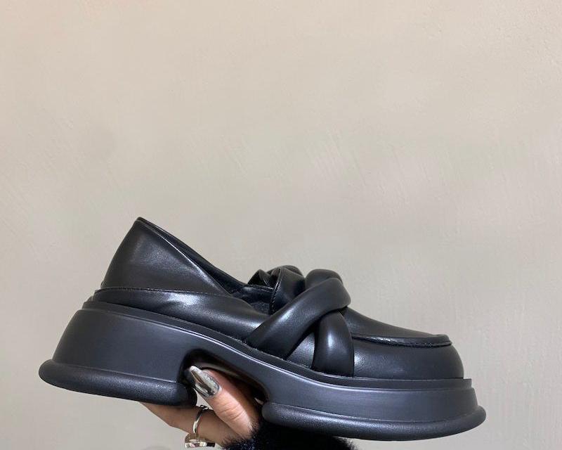 Schwarze Plateau-Loafer aus Kunstleder für Damen
