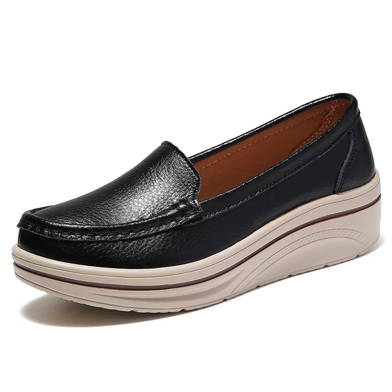 Loafer aus echtem Leder mit Keilabsatz für Damen