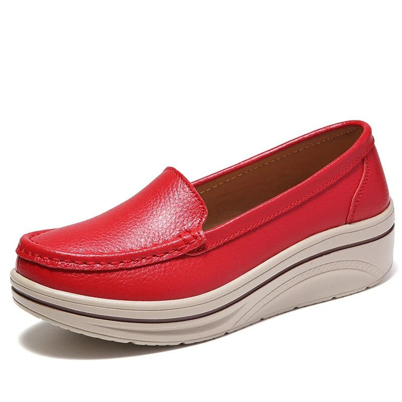 Loafer aus echtem Leder mit Keilabsatz für Damen